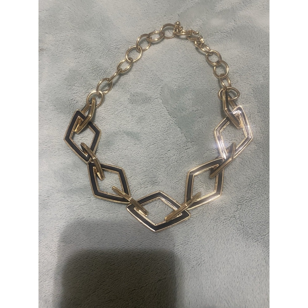 Kenneth Jay Lane(KJL) Gold Tone Open Link Necklace With Black Enamel